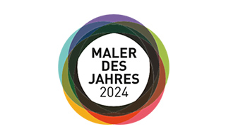 Logo: multicolor circular ring badge surrounding a black circle with the text 'MALER DES JAHRES 2024'.